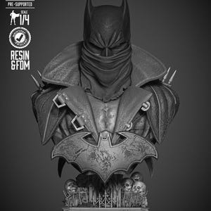 Busto metálico de Batman Dark Nights / Escala 1/4 y 1/8 / Busto retrato del Multiverso Oscuro de DC / Modelo de resina impreso en 3D / Sin pintar