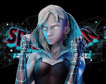 Spider-Gwen Bust – High Detail 3D Printed Collectible (Unpainted, 1/4 & 1/8 Scale Options)