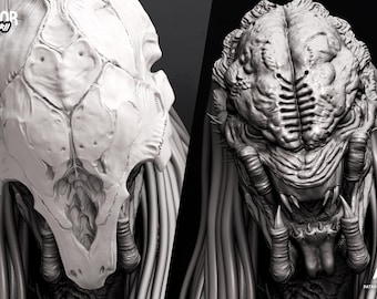 Predator 3D Printed Statue | Sci-Fi Collectible | Unpainted Resin 1/6 & 1/12 Scale