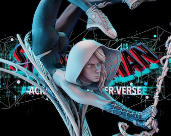 Statue Spider-Gwen - Modèle imprimé 3D très détaillé (non peint, options à l'échelle 1/6 et 1/12)