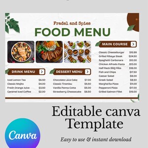 Customizable Restaurant Menu Template: Printable Food Menue