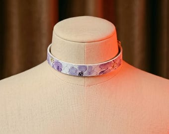 Collana girocollo in pelle con motivo floreale viola / Elegante collana girocollo in stile coreano per tutti i giorni / Romantica collana girocollo per tutti i giorni / Regalo in pelle per lei
