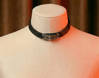 Black Minimalist Leather Choker Collar | Adjustable Gothic Punk Day Collar | Subtle Statement Choker | Gift for Couples