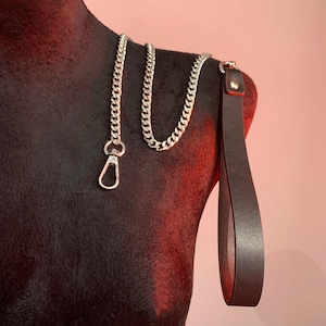 Handmade Leather Handle & Silver Gold Chain Leash | Daily Use, Cosplay, Roleplay Accessory | Unique Gift