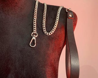 Asa de cuero hecha a mano y correa de cadena plateada y dorada / Uso diario, cosplay, accesorio para juegos de rol / Regalo único