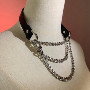 Handgemachte schwarze Leder Silber Kette Gothic Punk Choker Halskette | Alternatives Mode-Geschenk