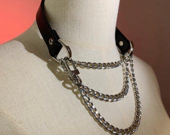 Handgemaakte zwart lederen zilveren ketting gotische punk choker ketting | Verstelbare ketting leiband ademloos modieuze kraag| Alternatief modecadeau