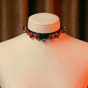 Spike Red Black Leather Choker | Alternative Gothic Punk Day Collar | Grunge Statement Leather Necklace | Subculture Gift for Her