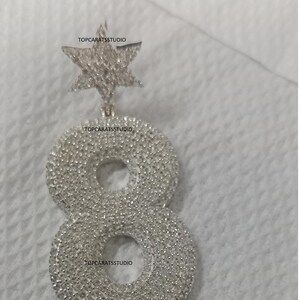 3.00 Ct Round Cut Real Moissanite Cluster Crown Custom Number 8 Pendant 14K White Gold Plated 925 Sterling Silver