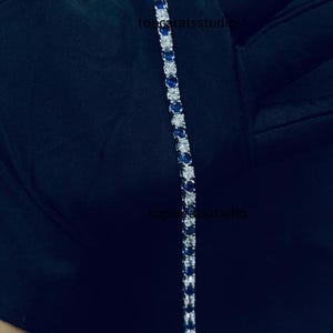 Simulated Blue Sapphire Tennis Bracelet, 14K White Gold Plated Sterling Silver