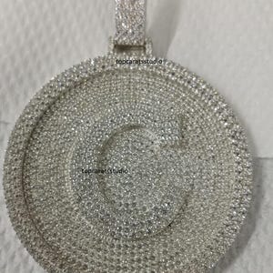 3.00 Ct Round Cut Real Moissanite Customized Letter &quot;C&quot; Circle Pendant 14k White Gold Plated 925 Sterling Silver