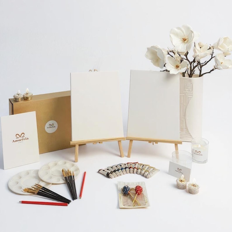 Paint Your Partner Kit Date Night Experience Couples Art Set, Canvases, Easels, Paints, Brushes & Guide, Date Night Ideas, Mothersday gift image 3