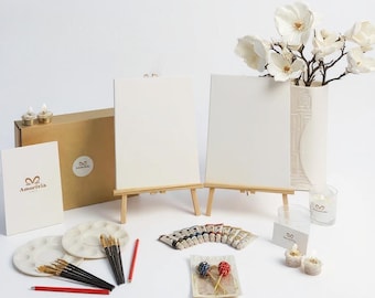 Paint My Partner Date Night Box | Couples Art Kit, Canvases, Easels, Paints, Brushes & Guide, Valentines Day Gift