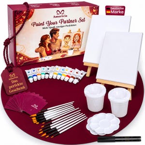 Paint My Partner Date Night Box | Couples Art Kit, Canvases, Easels, Paints, Brushes & Guide, Valentines Day Gift