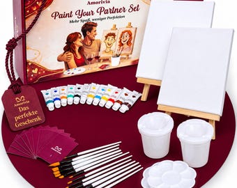 Paint My Partner Date Night Box | Couples Art Kit, Canvases, Easels, Paints, Brushes & Guide, Valentines Day Gift