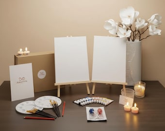 Paint My Partner Date Night Box | Couples Art Kit, Canvases, Easels, Paints, Brushes & Guide, Valentines Day Gift