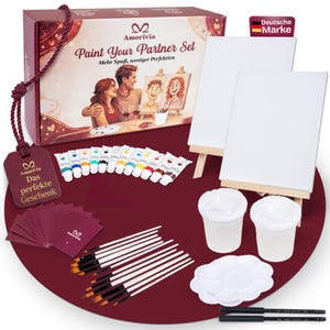 Paint My Partner Date Night Box | Couples Art Kit, Canvases, Easels, Paints, Brushes & Guide, Valentines Day Gift