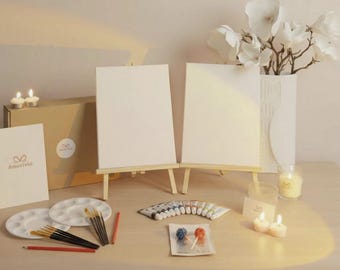 Paint My Partner Date Night Box | Couples Art Kit, Canvases, Easels, Paints, Brushes & Guide, Valentines Day Gift