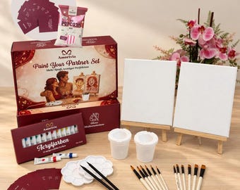 Kit para Pintar a Casais: Experiência Romântica Inesquecível, Conjunto de Arte para Casais, Telas, Cavaletes, Tintas, Pincéis e Guia, Ideias para Noites Românticas, Presente para o Dia das Mães