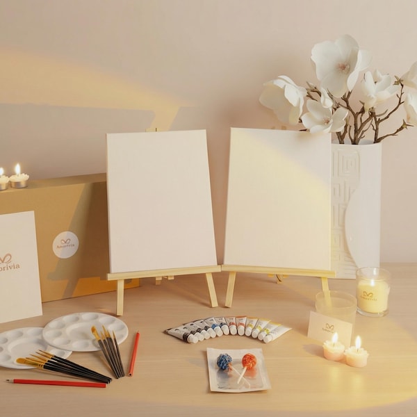 Kit para pintar a tu pareja: experiencia romántica en pareja, set de arte con lienzos, caballetes, pinturas, pinceles y guía. Ideas para una cita romántica. Regalo ideal para el Día de la Madre.