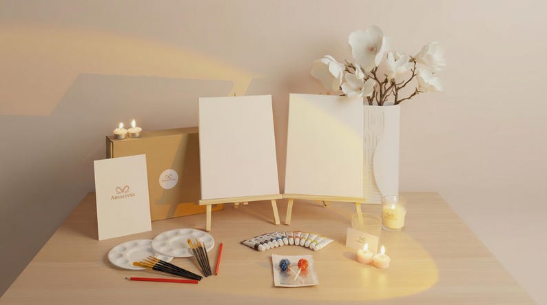 Paint Your Partner Kit Date Night Experience Couples Art Set, Canvases, Easels, Paints, Brushes & Guide, Date Night Ideas, Mothersday gift image 1