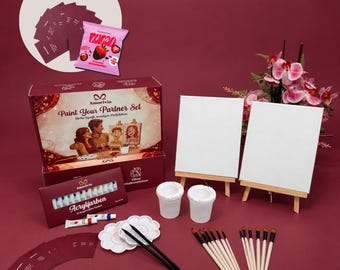 Paint My Partner Date Night Box | Couples Art Kit, Canvases, Easels, Paints, Brushes & Guide, Valentines Day Gift