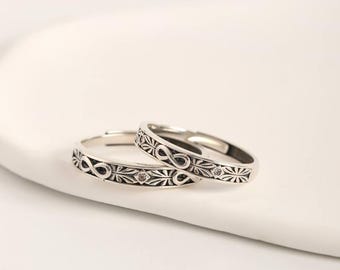 925 Sterling Silver Eternal Vines Couple Rings, Infinity Rings, Anniversary Gifts for Couples, Custom Jewelry, Adjustable, Free Engraved