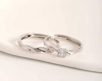 999 Sterling Silver Mobius Wedding Ring Set, Infinite Embrace Couple Rings, Romantic Gifts for Couples, Custom Jewelry, Adjustable, Engraved