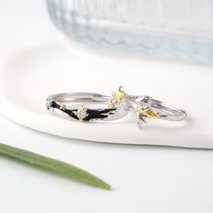 Anillos a Juego El Principito en Plata de Ley 925, Anillos de Pareja Ajustables “Ser el guardián de mi único y especial tú” Regalo Romántico