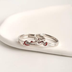 999 Sterling Silver Röd Tråd Knut Parringar, Evigt Förband Vigselring Set, Justerbar Ring, Gravyr, Årsdagspresenter för Par
