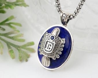 925 Sterling Silver Natural Lapis Lazuli Necklace, Damon Salvatore's Daylight Pendant, Custom Old English Alphabet Jewelry, Engraved Option