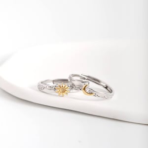 Anelli coordinati Sole Luna Soluna in argento sterling 999, gioielli per anniversario per coppie, anelli personalizzati, regolabili