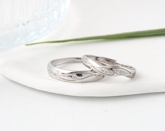 925 Sterling Silver Forever Swim Together Matching Rings, Eternal Fish Symbol Couple Rings, Free Engraved, Adjustable, Promise Ring Set