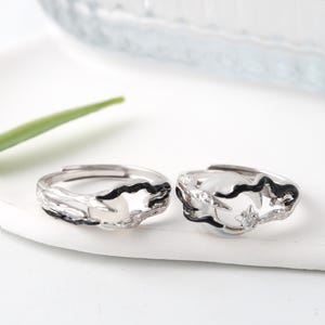 Sunrise & Moonset Couple Rings in 925 Sterling Silver, Adjustable Matching Rings, Morning Night Love Symbol, Anniversary Gifts for Lovers