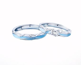 925 Sterling Silver Luminous Couple Rings, Glow in the Dark Matching Rings, Adjustable, Free Engraved