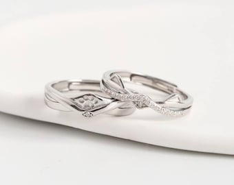 999 Sterling Silver “Paw & Cat” Couple Rings, Cat Lover Gifts, Matching Rings, Anniversary Gifts for Couples, Adjustable, Free Engraved