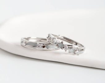 925 Sterling Silver Starbound Love Matching Couple Rings, Free Engraved, Adjustable Star Rings, Luminous Anniversary Gifts for Couples
