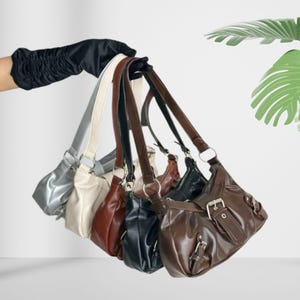 Vintage Silver Shoulder Bag – 90s PU Leather Hobo Purse, Retro Small Handbag for Women, STS02