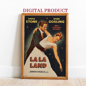 La La Land Movie Poster: Retro Cinema Art Print, Emma Stone & Ryan Gosling