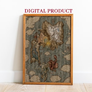 Elden Ring Lands Between Map Framed Poster, Elden Ring Map, elden ring canvas, elden ring wall art, Malenia elden ring wall art