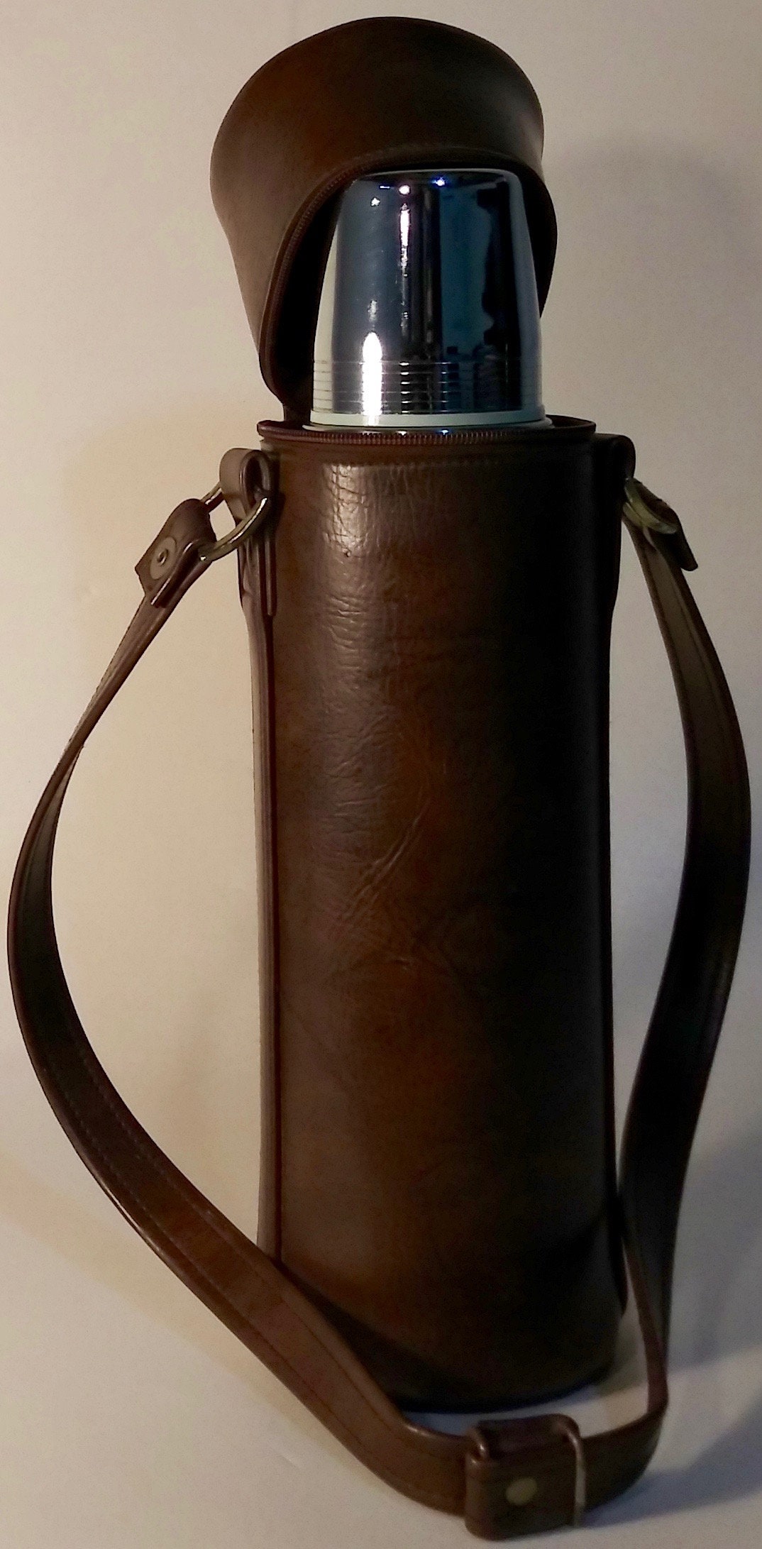 Aladdin Thermos with Leather Case Combo Vintage Stanley Aladdin Stainless Steel Thermos with Leather Carrying Case by Hozel