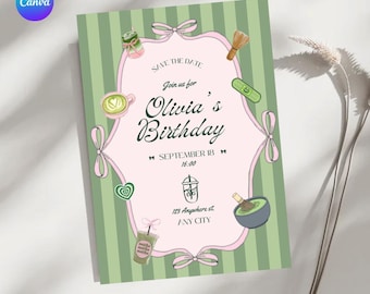 Matcha Birthday Invitation Matcha Party Invite Editable Green Tea Birthday Template Matcha Latte Party Printable matcha I’m just a girl
