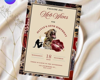 Mob wife birthday invitation Las Vegas leopard print birthday invitation mob wifes vintage glamour aesthetic old money mob wife themed