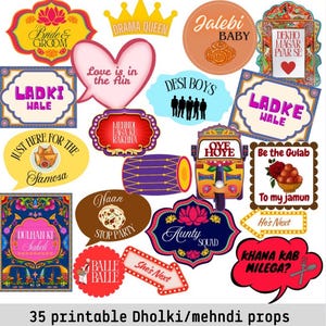 Dholki Mehndi Photo Booth Props desi wedding props party printable Indian Pakistani props desi sign decor editable template