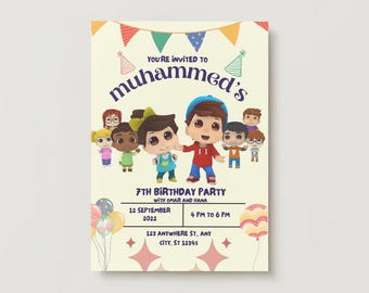 Omar & Hana theme Birthday invitation Muslim kids birthday invitation Omar and Hana cartoon digital template birthday party