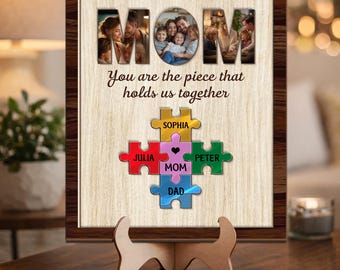 Custom Mom Puzzle Sign Mother's Day Gift from Kids Husband Wood and Acrylic Mirror Sign, Photo Family Sign,Mother's Day Sign with Kid's name