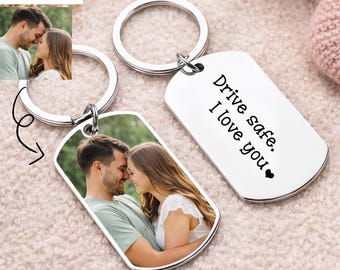 Custom Photo Keychain, Stainless Steel, Drive Safe Gift