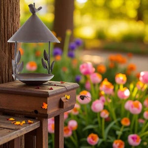 Rustic Metal Bird Feeder Bird Bath - Vintage Garden Decoration