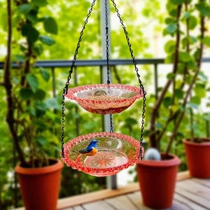 Hanging Bird Feeder and Bird Bath | Outdoor Balcony Pendant | 1 Layer Hummingbird Feeder | Decorative Wildlife Yard Decor