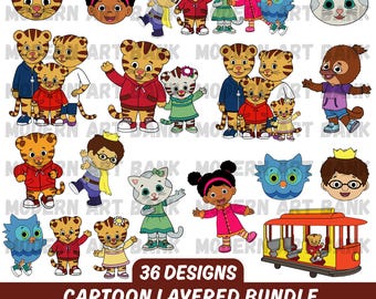 Cartoon Tiger Family SVG PNG Bundle, Layered & Outline Cut Files, Kids Animal Character Set, Classroom Decor Svg, Preschool svg Files,Cricut